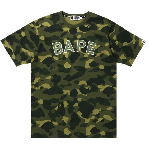 BAPE Green SpellOut Camouflage T-Shirt New - Picture 1 of 4